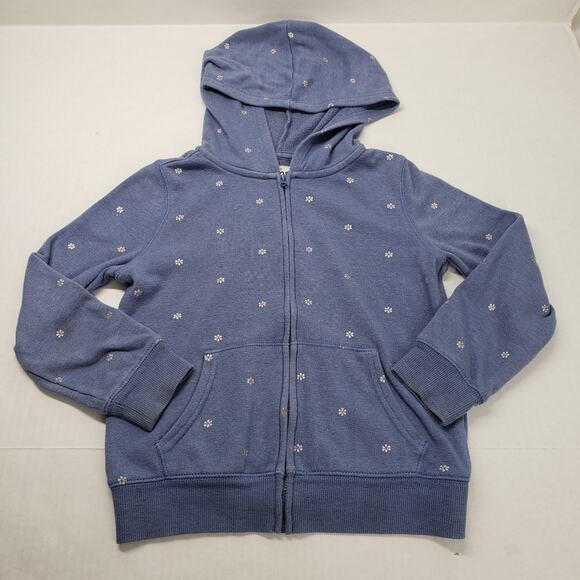 OshKosh B'gosh Full Zip Hoodie Girls 7 Blue Ditzy Floral Preppy Bohemian Jacket - Picture 1 of 16